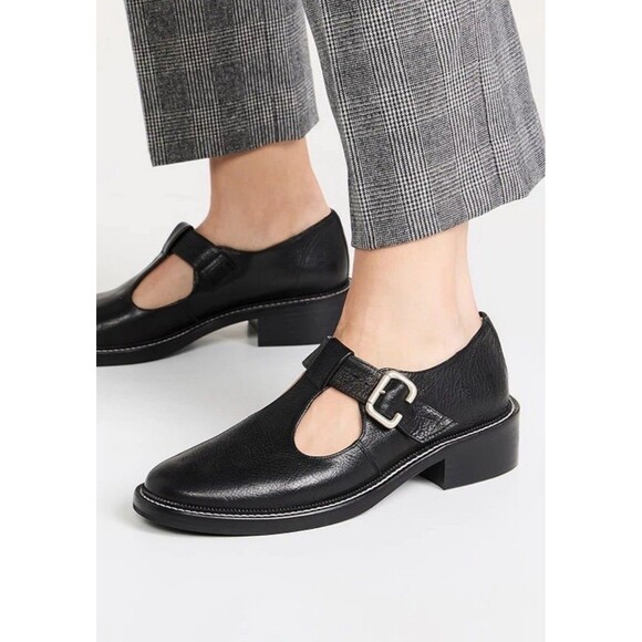 Freda Salvador Shoes - Freda Salvador Helen T-Strap Loafers Size 7 4633 Black Mary Jane Smooth Leather